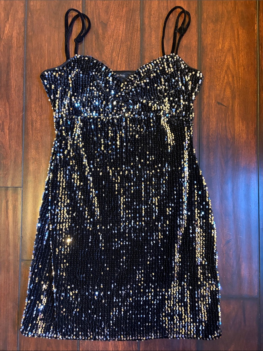 Zara Black Sequin Spaghetti-Strap Mini Dress